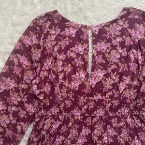 Free People Dress Keep You Mini Long Sleeve Cotton Floral Berry Combo Sz L thumbnail 7