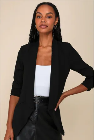 Lulus Black Blazer Miss Punctuality Lightweight thumbnail 1
