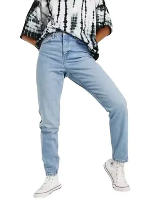 TopShop High Rise Straight Leg Mom Jeans Blue Size 32 Preppy Casual Minimalist thumbnail 1