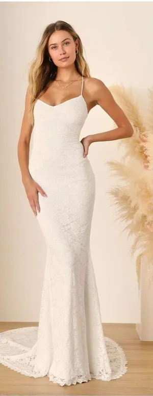 Lulus Perfectly Beloved White Lace Sleeveless Lace-Up Maxi Dress Size XS Wedding thumbnail 1