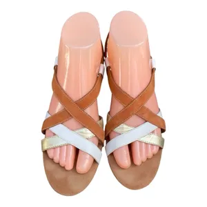 Aerosoles White Gold Tan Leather Strappy Slingback 3" Heel Sandals Size 8 Boho thumbnail 3