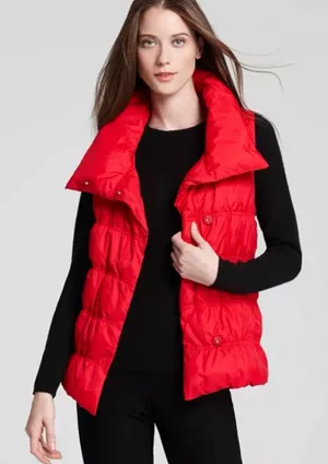 Eileen Fisher Red Weather Resistant High Collar Duck Down Puffer Vest Size S thumbnail 1