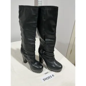 Woman’s Hinge Leather Tall Platform Strappy Boots 9.5 M Black thumbnail 2
