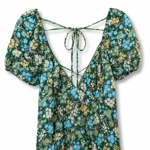 NEW Lulus Meadow Muse Green Floral Tie-Back Puff Sleeve Cottagecore Midi Dress thumbnail 7