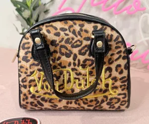 Von Dutch Women's Leopard Pony Hair Bowling Bag Satchel Handbag sale $169 MSRP thumbnail 1