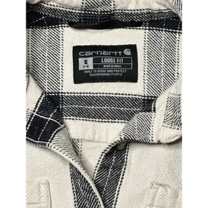 Carhartt Women’s Loose Fit Plaid Flannel Shacket Cream Black Small | Heavyweight thumbnail 2