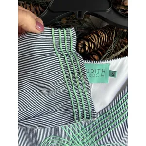 Judith March Blue and White Pinstriped Dress Mint Green Embroidery Size Small thumbnail 5
