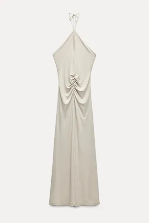 Zara dress gown fitted maxi bodycon Gray Halter formal evening wedding thumbnail 15