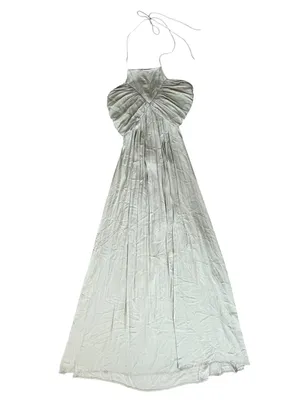 Anthropologie Women’s Halter Neck Tie Back Flowy Maxi Dress Sage Green Size M thumbnail 2