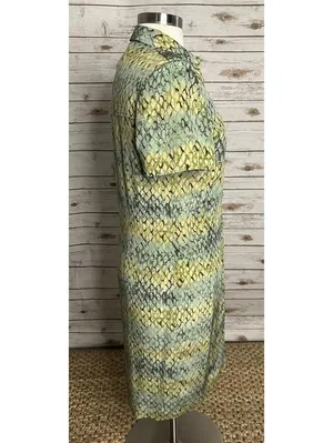 Vintage 100% silk reptile print midi dress Size 16 yellow green button up safari thumbnail 5
