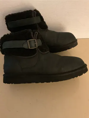 UGG women Black leather shearling shirt classic boots US 10 thumbnail 7