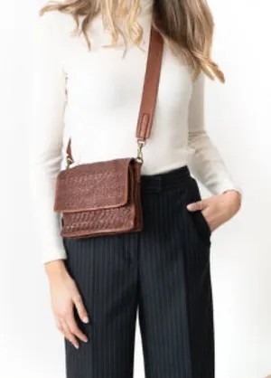 Juju & Co- Women’s Hut Weave Cross Body - Cognac Brown Woven Shoulder Bag thumbnail 1