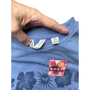 Roxy Blue Graphic Fleece Sweatshirt Women's S Coastal Surf Y2K Hibiscus thumbnail 5