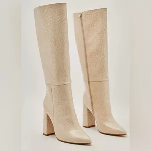 Nasty gal Faux Leather Croc Knee High Pointed Boots women’s boots size 37(6)US thumbnail 6