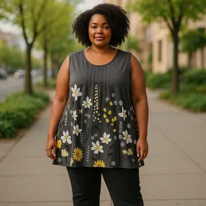 Lily‎ by Firmiana Gray Floral Print Pleated Tank - 4XL - NEW Women's thumbnail 2