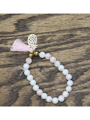 NEW Beaded Pineapple Turtle Seashell Beach Bracelet Set Gold / Pink / White thumbnail 6