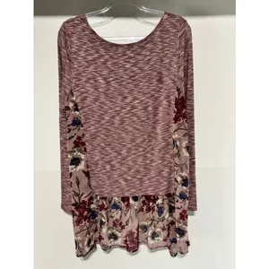 Umgee L Marled Knit Floral High Low Tunic Top Boho Babydoll Long Sleeve thumbnail 3