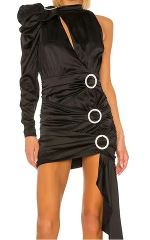 For Love & Lemons Black Asymmetrical One-Shoulder Dress with Rhinestone Rings thumbnail 1
