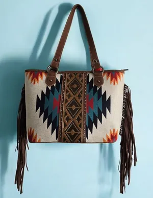 Western Aztec Tapestry‎ Concealed Tribal Carry Tote Bag Ivory thumbnail 1