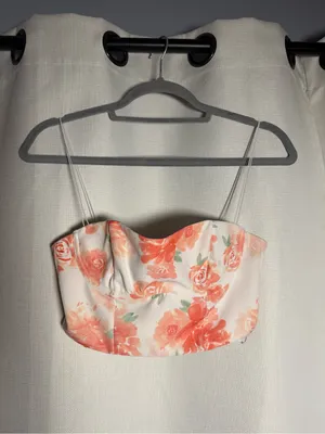 White Fox White and Peach Floral Underwire Crop Top Size XS thumbnail 2
