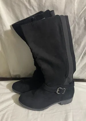 UNIONBAY Women's Black Tall Riding Boots Side Zip Buckle Stretch Panel Size 8M thumbnail 1