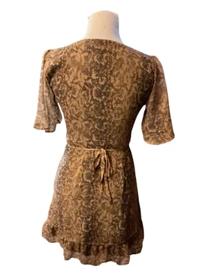 Abercrombie & Fitch Snakeskin Button-Front Mini Dress Size XS V-Neck Flutter Sleeve thumbnail 2