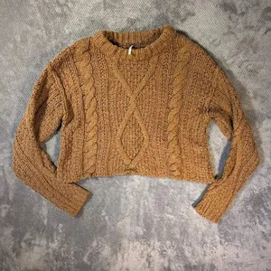 Free People Cutting Edge Cable Knit Pullover Sweater Camel Crop Cotton Size Smal thumbnail 2