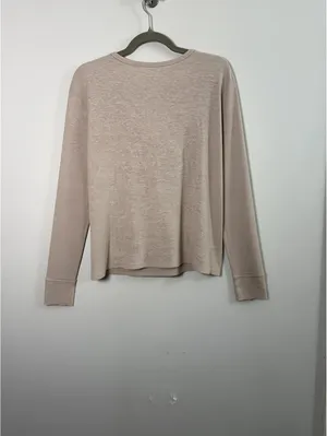 Old Navy Beige Waffle Knit Long Sleeve Top Women’s Medium 100% Cotton Casual thumbnail 2