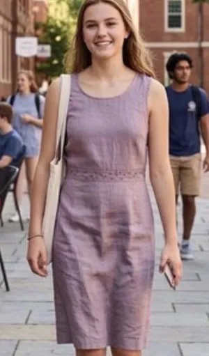 Vintage L.L. Bean 100% Linen Midi Shift Dress Mauve Bird Embroidered Size 6 thumbnail 1