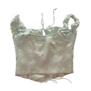 EDIKTED Damsel Satin Lace-Up Corset Top Pink White Size Medium Bustier thumbnail 4