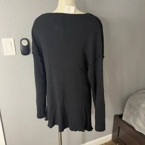 Free People FP Beach Brig Tie Front Pullover Tunic Sweater Black M OB1171652 thumbnail 2