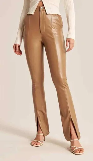 Abercrombie Faux Leather Pants Camel Brown Ultra High Rise Split Hem 4 27 thumbnail 1