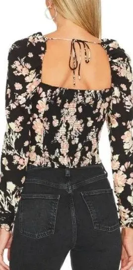 NEW Free People Hilary Printed Keyhole Top Black Combo thumbnail 2