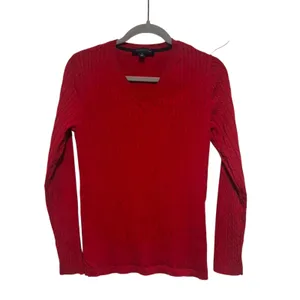Tommy Hilfiger Red Cable Knit V-Neck Sweater Women’s Medium Classic Cotton thumbnail 8