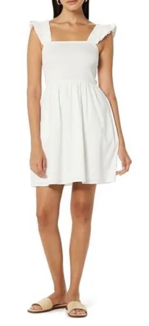 The Drop Women's Kari Ruffled-Shoulder Smocked Mini Dress White, M thumbnail 1