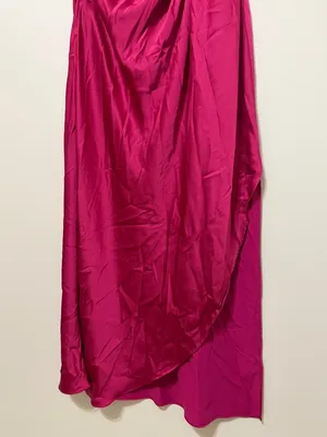 Abercrombie & Fitch Fuchsia Satin One Shoulder Ruched Midi Dress XL Wedding thumbnail 6