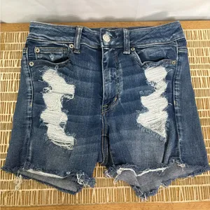 American‎ Eagle Hi-Rise Shortie Distressed Denim Shorts Size 6 thumbnail 1