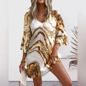 White & Gold Marble print dress NWOT thumbnail 2