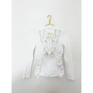 Anne Fontaine White Pima Cotton Ruffle Zip Up Night Top Size 42 thumbnail 3