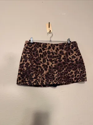 Abercrombie & Fitch Skort Brown Leopard Print Mid Rise Mini Side Zip Size 30 thumbnail 3