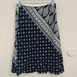 VTG Y2K L'Amadei D.P. Altomonte Black Cream Bandana‎ Print Slip Skirt Boho Small thumbnail 2