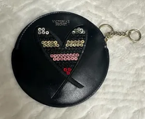 PINK - Victoria's Secret Round Wristlet Coin‎ Purse Key Chain Clutch Cosmetics Bag Charm thumbnail 1