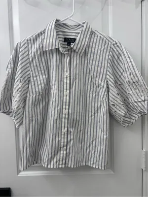 J crew eyelet puff sleeve shirt in striped cotton poplin thumbnail 3