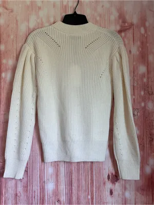 English Factory Ivory Puff Sleeve High Crewneck Sweater Size XS thumbnail 10