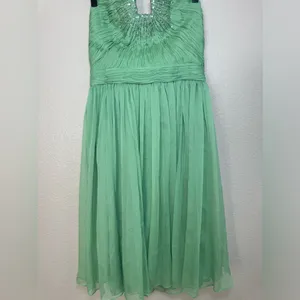 Halston Heritage Meadow Embellished Mint Green Strapless Chiffon Mini Dress $545 thumbnail 9