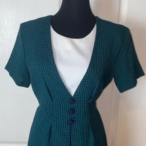 80s VINTAGE BLUE & GREEN GINGHAM PREPPY OFFICE DRESS thumbnail 3