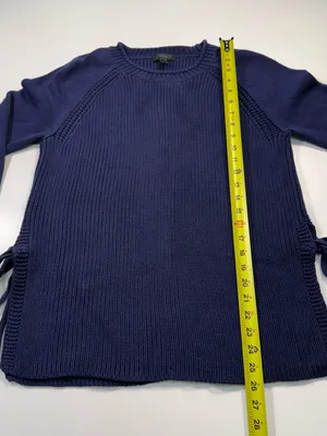 J. Crew Cotton Blend Navy Crewneck Sweater with Side Ties thumbnail 3