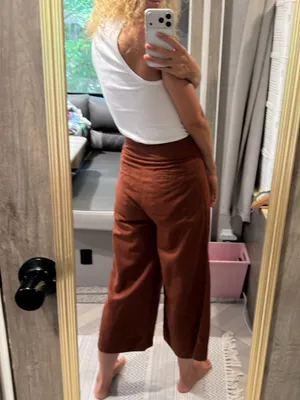 Anthropologie Linen Cotton Button-Trim Wide-Leg Culotte Pants Brown 00 Petite‎ thumbnail 8