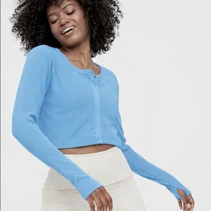 Aerie Offline Cropped Waffle Knit Scoop Neck Snap Up Cardigan thumbnail 1