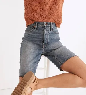 Madewell High Rise Long Denim Shorts thumbnail 1
